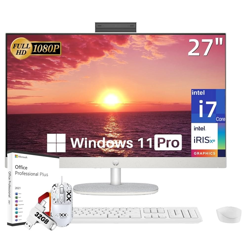 HP 27″ All in One Desktop Computer, Microsoft Office Lifetime License, FHD Display, Intel 13th Gen i7-1355U, 16 GB RAM, 1 TB SSD, Intel Iris Xe Graphics, Wireless KB & Mouse,…