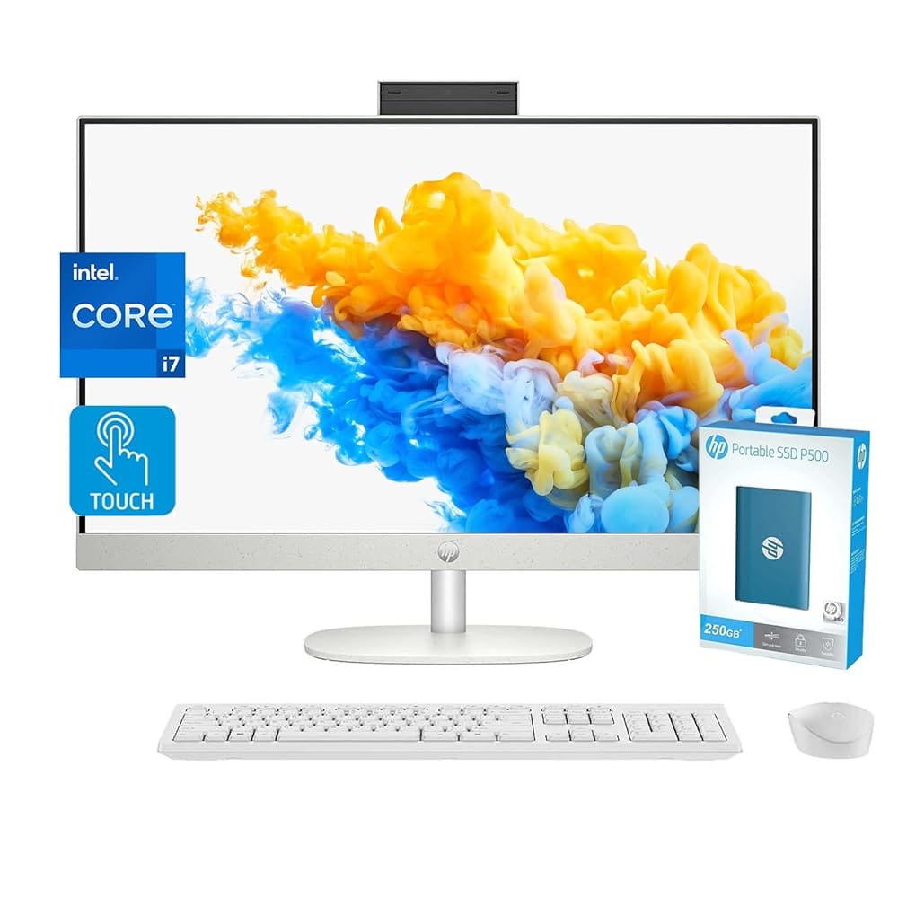HP 27 inch All-in-One Desktop Computer, FHD Touchscreen, Intel Core i7-1355U Processor, 64GB RAM, 1TB PCIe SSD, Wi-Fi, Webcam, USB-C, HDMI, Wireless KB&Mouse Combo, P500…