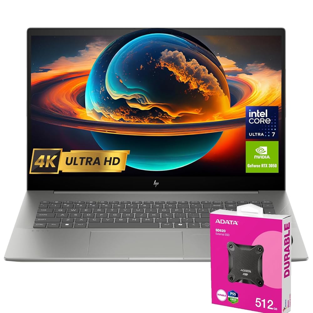 HP Envy Ultra 7 RTX 3050 Portable Laptop, 17.3" UHD Diaplay, Intel Core Ultra 7 155U, NVIDIA GeForce RTX 3050, 64GB DDR5 RAM, 2TB SSD, Backlit KB, Wi-Fi 7, W11H, ADATA 512...