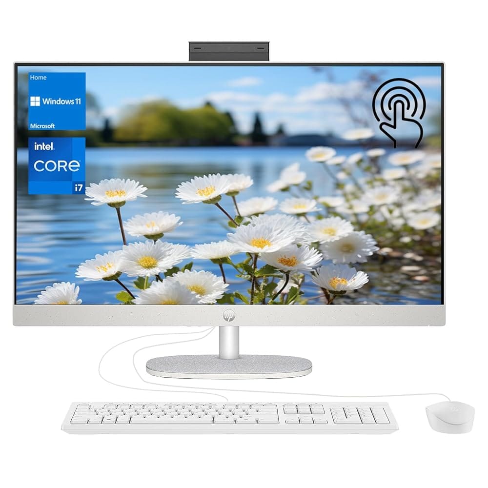 HP Essential All-in-One, 27″ FHD Touchscreen, Intel Core i7-1355U, 32GB RAM, 1TB SSD, IR Camera, Wired Keyboard & Mouse, HDMI, RJ45, Wi-Fi 6, Windows 11 Home, White