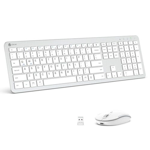 iClever Wireless Keyboard and Mouse, GK08 Wireless Keyboard Mouse Combo, Ergonomic, Quiet, Full Size Design with Number Pad, 2.4G Connection Slim Mac Keyboard and Mouse for...