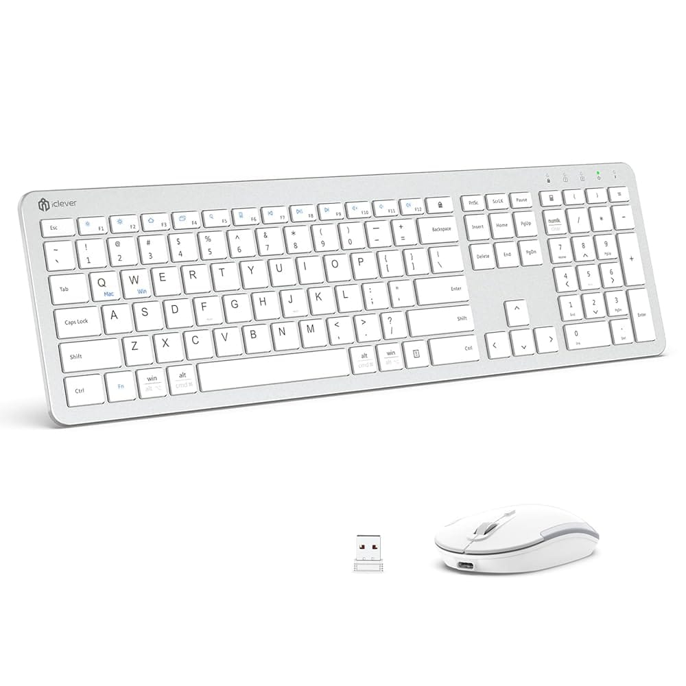 iClever Wireless Keyboard and Mouse, GK08 Wireless Keyboard Mouse Combo, Ergonomic, Quiet, Full Size Design with Number Pad, 2.4G Connection Slim Mac Keyboard and Mouse for…