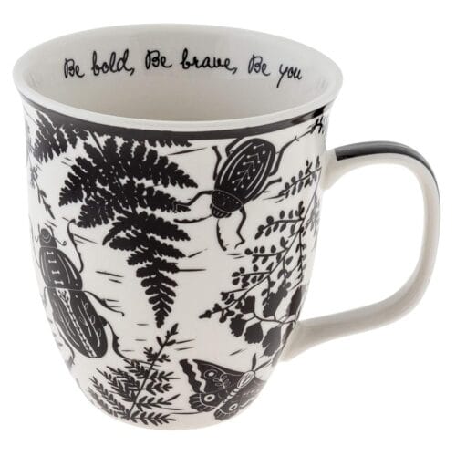 Karma Gifts 16 oz Black and White Boho Mug Beetle - Cute Coffee and Tea Mug - Ceramic Coffee Mugs for Women and Men