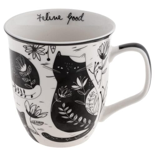 Karma Gifts 16 oz Black and White Boho Mug Cat - Cute Coffee and Tea Mug - Ceramic Coffee Mugs for Women and Men