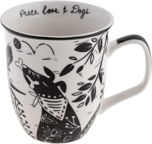 Karma Gifts 16 oz Black and White Boho Mug Dog - Cute Coffee and Tea Mug - Ceramic Coffee Mugs for Women and Men
