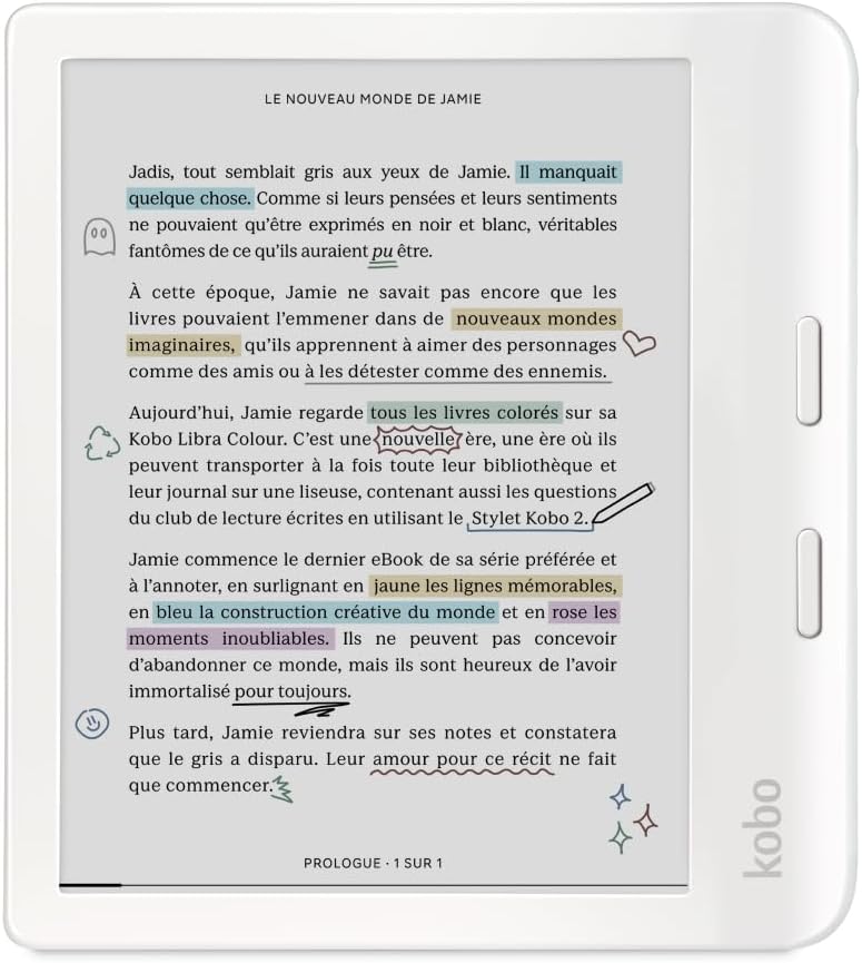 Kobo Libra Colour | eReader | 7” Glare-Free Colour E Ink Kaleido™ 3 Display | Dark Mode Option | Audiobooks | Waterproof | White