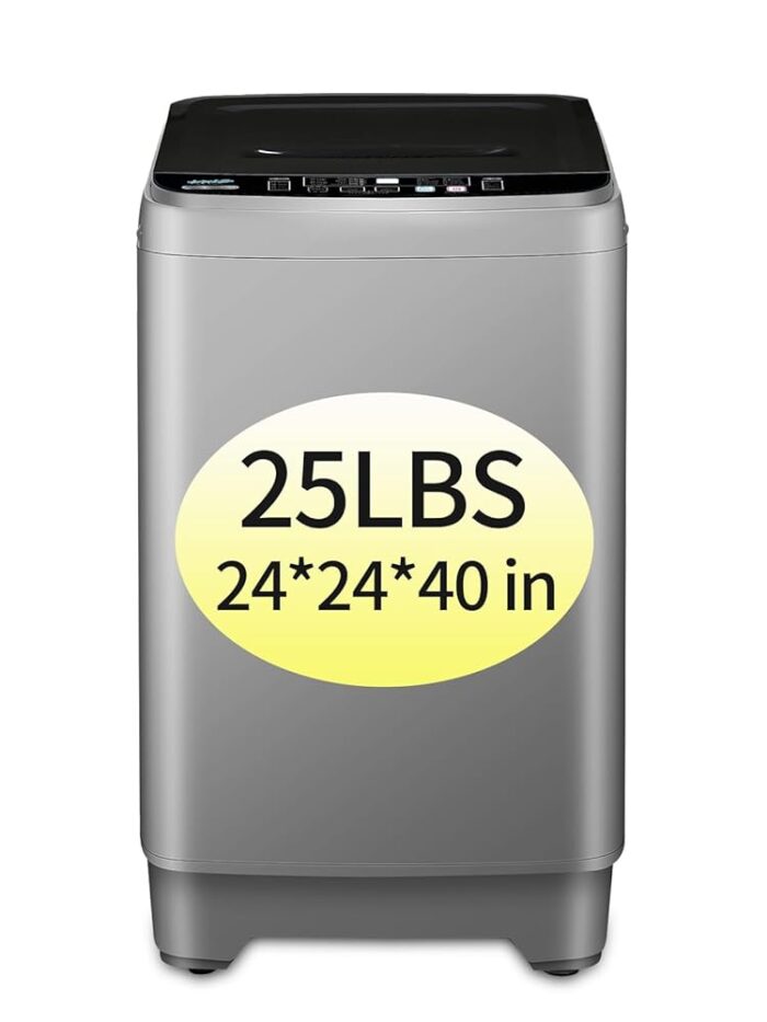 KRIB BLING Full Automatic Washing Machine with LED Display, 25 lbs Portable Washer Drain Pump, 10 Programs & 8 Water Levels Selections, Ideal for Camping, Apartment, Dorm, GREY,...