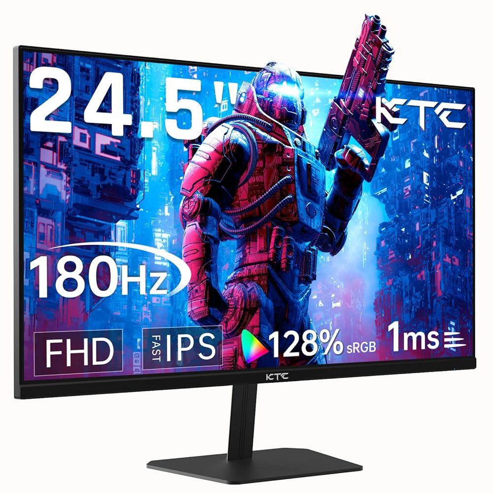 KTC 24.5” Gaming Monitor 180Hz FHD,Fast IPS 1080P 1 ms, 128% sRGB HDR10,Freesync HDMI x 2 /DP x 1 VESA Tilt Adjustable Xbox PS5 Switch (HDMI Cable Included)