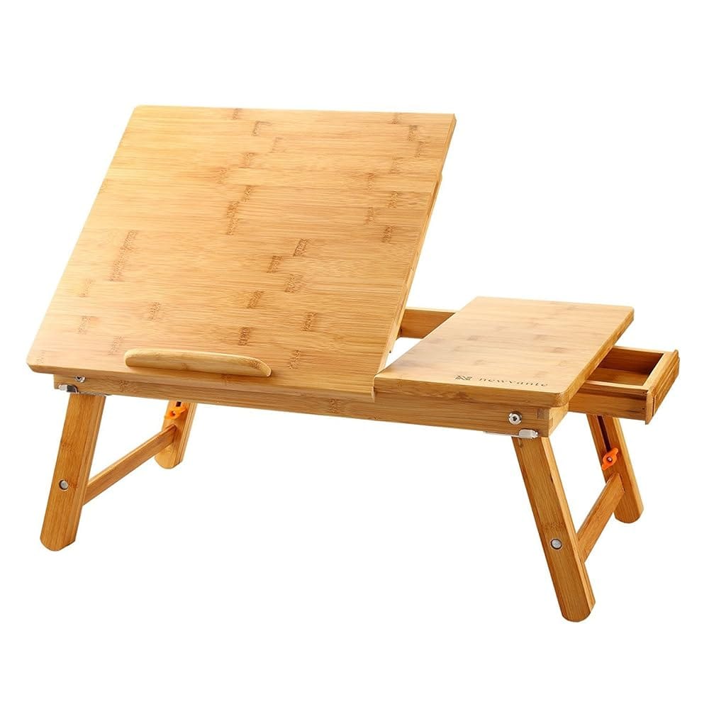 Laptop Desk Nnewvante Table Adjustable Bamboo Foldable Breakfast Serving Bed Tray w’ Tilting Top Drawer