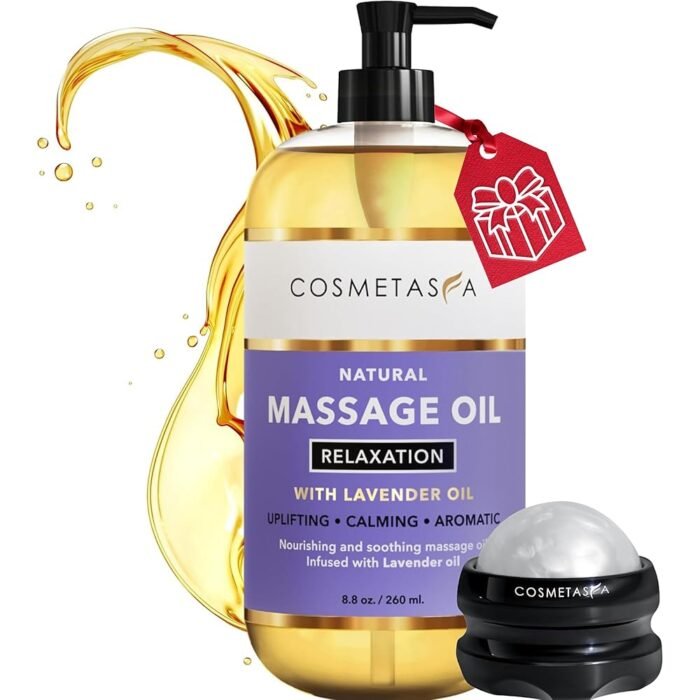 Lavender Relaxation Massage Oil with Massage Roller Ball - No Stain 100% Natural Blend of Spa Quality Oils for Calming, Aromatic, Soothing Massage Therapy, Perfect Stocking...