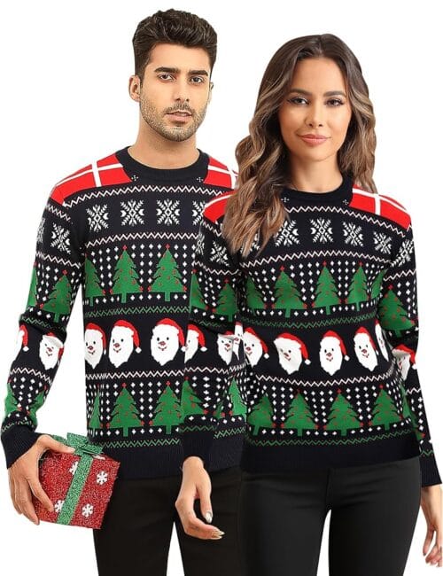 LecGee Couple Matching Christmas Sweaters Xmas Ugly Reindeer Snowflakes Knitted Pullover for Men Women