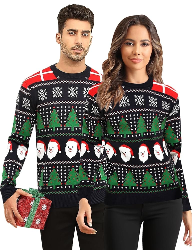 LecGee Couple Matching Christmas Sweaters Xmas Ugly Reindeer Snowflakes Knitted Pullover for Men Women