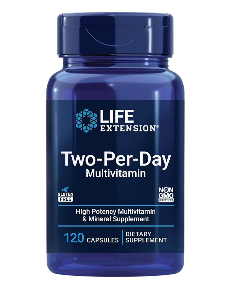 Life Extension Two-Per-Day Multivitamin, Vitamins B, C, D, zinc, Packed with Over 25 Vitamins, Minerals & extracts, Two-Month Supply, Non-GMO, Gluten-Free, 120 Capsules
