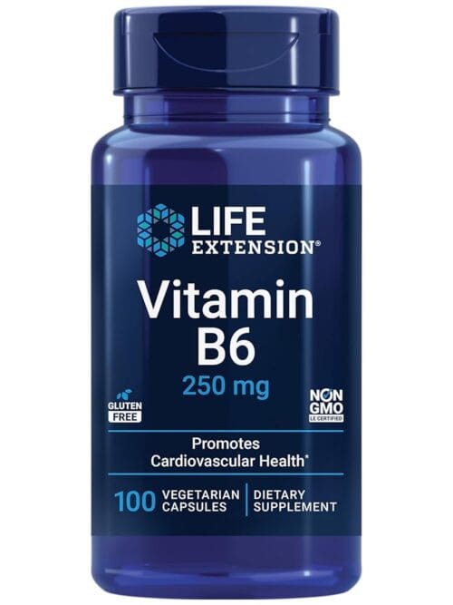 Life Extension Vitamin B6, 250 mg, high Potency, Cardiovascular Health, neurological Health, Eye Health, Healthy Kidney Function, Gluten-Free, Non-GMO, Vegetarian, 100 Capsules