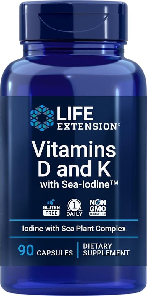 Life Extension Vitamins D and K with Sea-Iodine, 90 Capsules