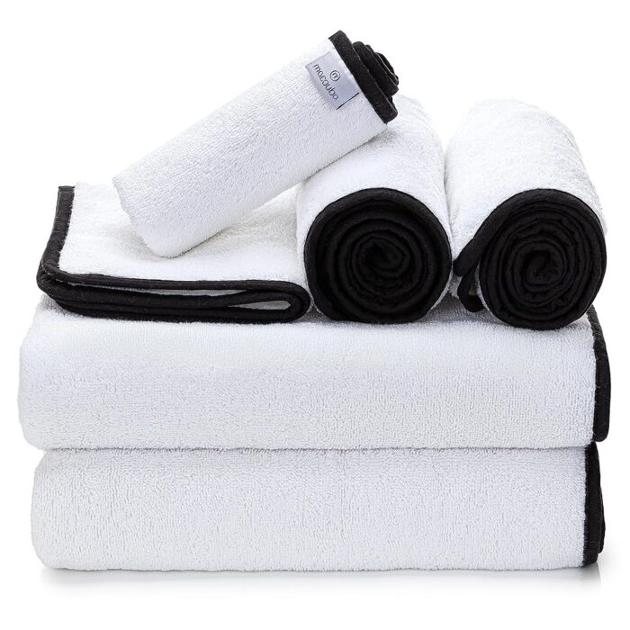 Macouba Bath Towels for Bathroom Towel Set - White Towels with Black Trim Bath Towels Set of 6, Bathroom Towels, Black and White Bath Towels - Bath Towel Set, 2 Bath, 2 Hand...