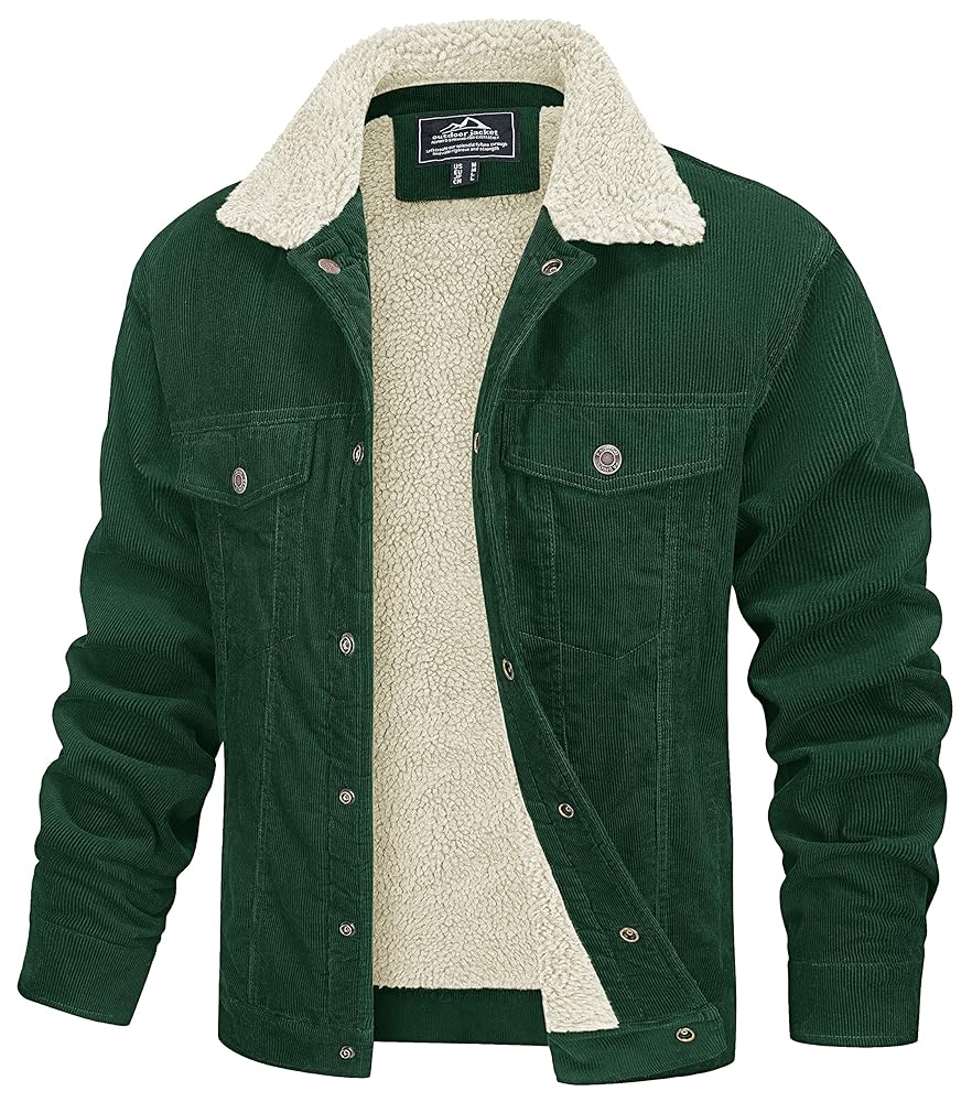MAGCOMSEN Men’s Corduroy Jacket Sherpa Lined Trucker Jackets Cotton Turn-Down Collar Warm Winter Jacket Casual Coat 5 Pockets