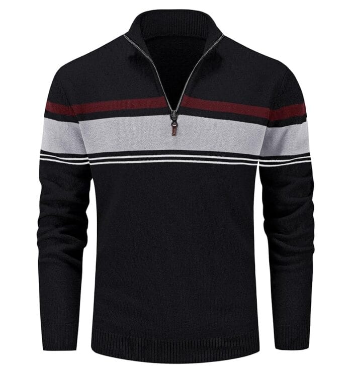 MAGCOMSEN Men's Sweaters 1/4 Zip Cotton Sweater Pullover Polo Sweaters Striped Fall Winter Warm Sweatshirts