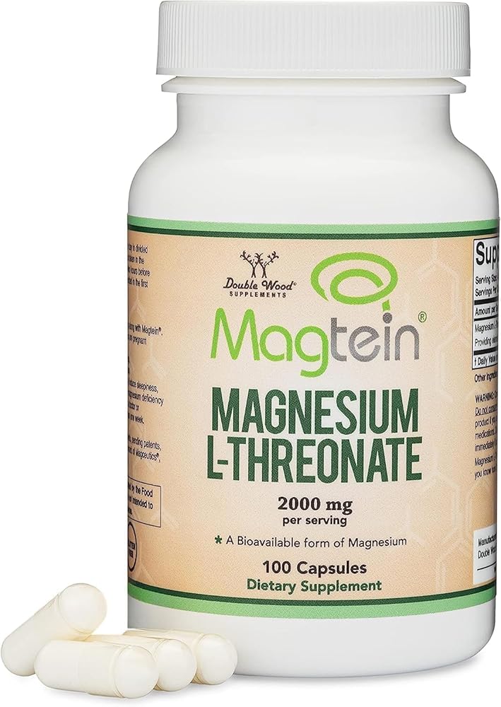 Magnesium L Threonate Capsules (Magtein) – High Absorption Supplement – Bioavailable Form for Sleep and Cognitive Function Support – 2,000 mg – 100 Capsules