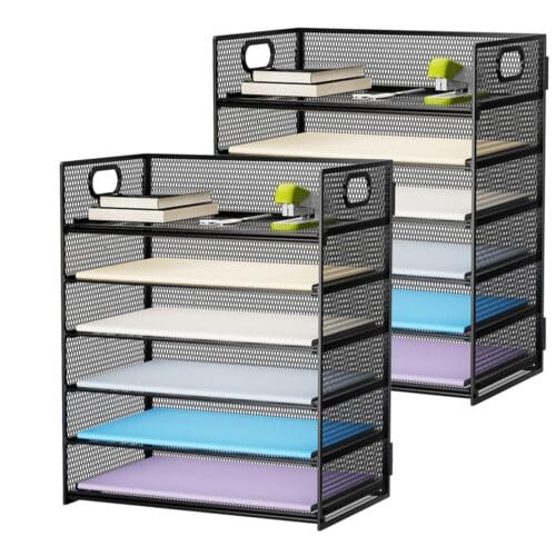 Marbrasse 2 Pack Desk Organizer with Handle, 6 Tier Paper Organizer Letter Tray Organizer, Mesh Desk File Organizer for Office, School and Home