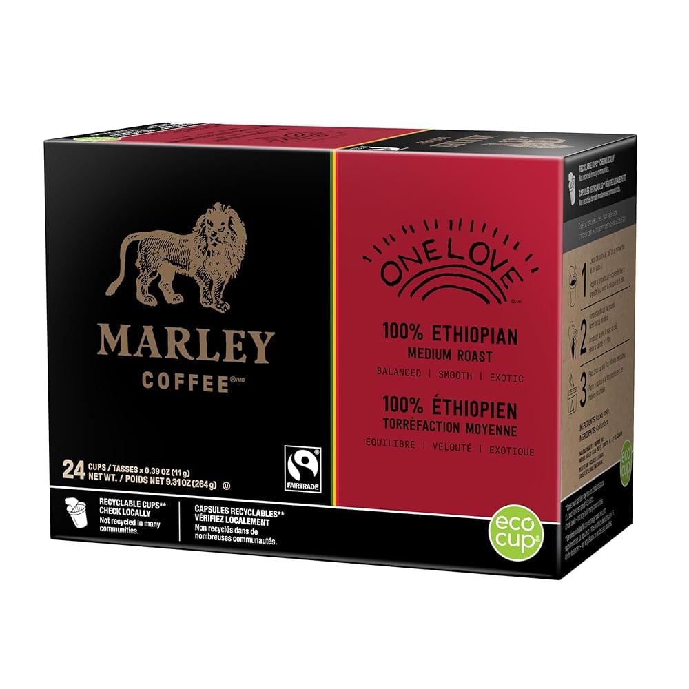 Marley Coffee One Love, 100% Ethiopian, Medium Roast Coffee, Keurig K-Cup Brewer Compatible Pods, 24 Count