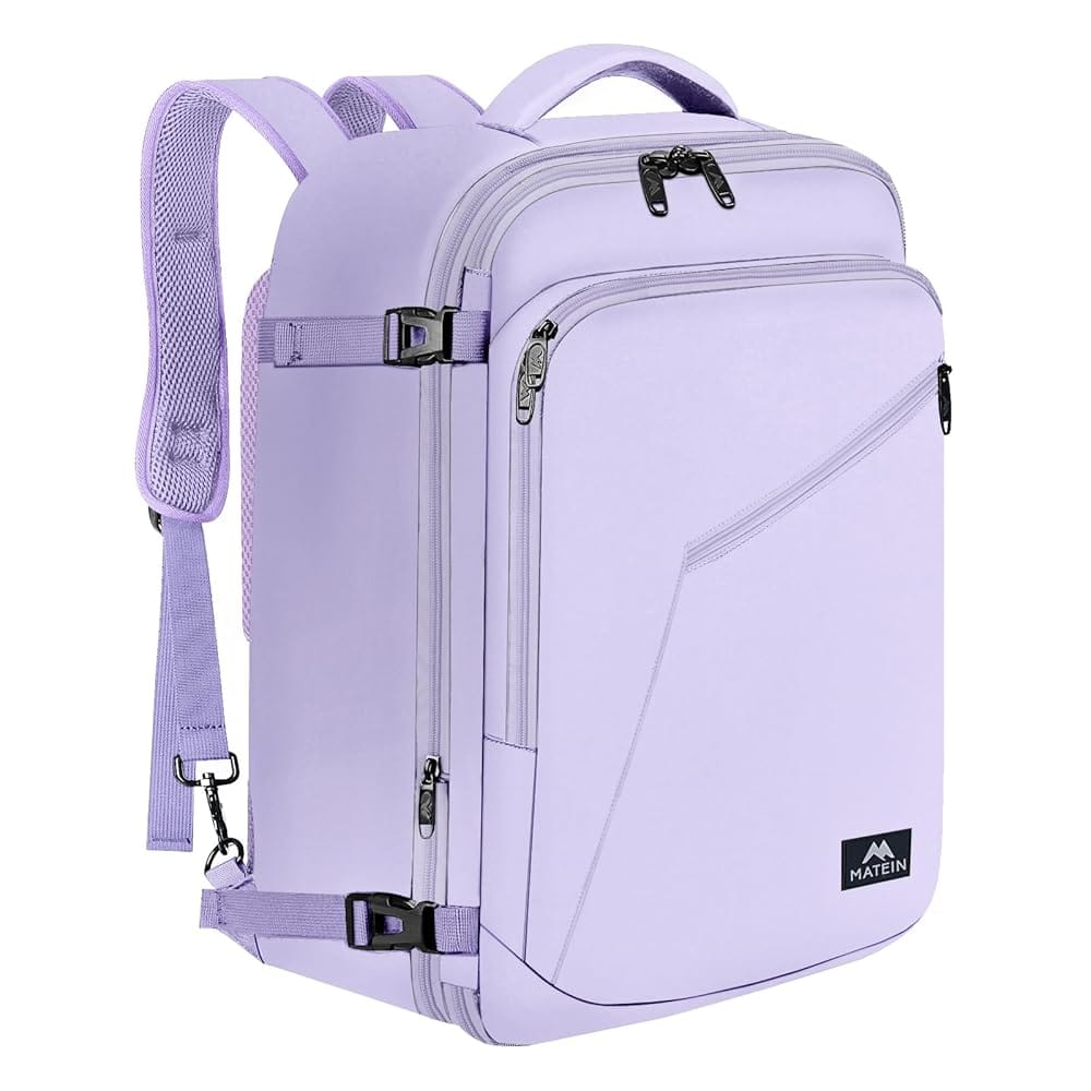 MATEIN Carry on Backpack for Women, 40L Heavy Duty Travel Backpack Airplane Approved, Expandable Simple Fashion Backpack, Frequent Traveler Gifts, Light Purple