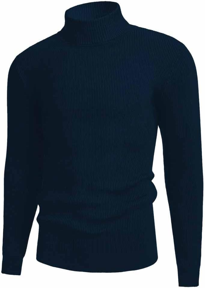 Mens Ribbed Slim Fit Casual Knitted Tops Pullover Turtleneck Sweater