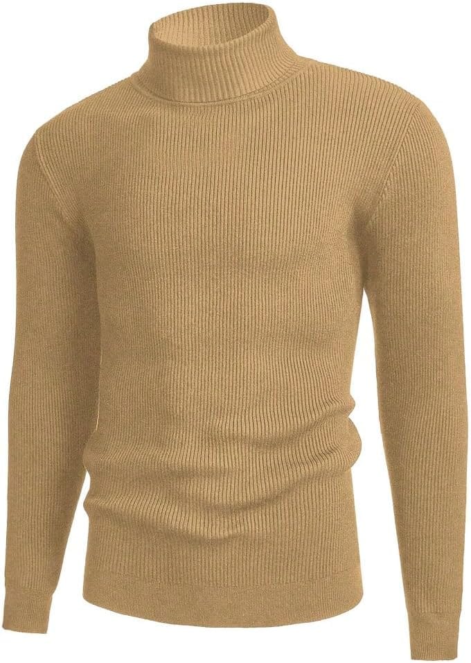 Mens Ribbed Slim Fit Casual Knitted Tops Pullover Turtleneck Sweater