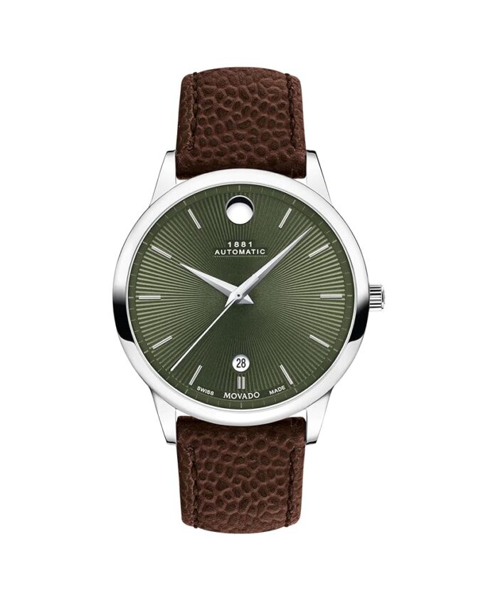 Movado 1881 Men's Automatic Swiss Watch - Self-Winding Movement, Calfskin Strap - Water Resistance 3ATM/30 Meters - Classic Luxury Mechanical Timepiece - Gift for Him - 39.5mm