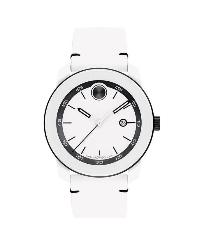 Movado Bold TR90 Ultra Modern Watch for Men and Women - Swiss Quartz 3H Movement, Leather Strap - Water Resistant 3ATM/30 Meters - Sporty Style Wristwatch for Everyone - 42mm