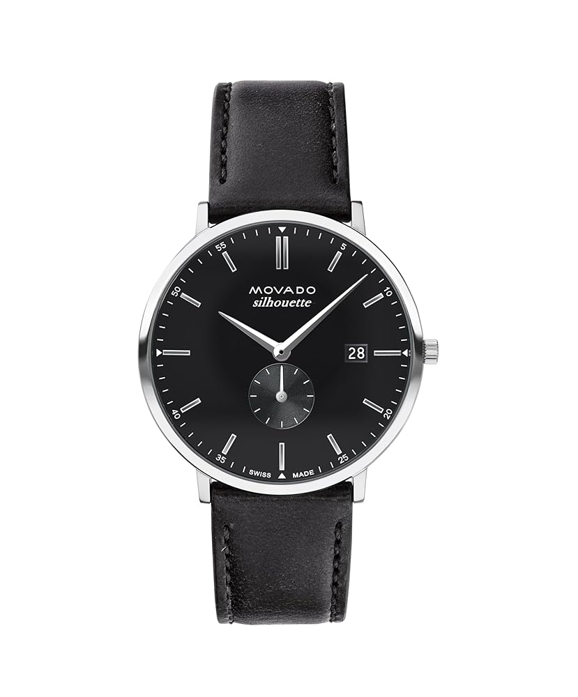 Movado Silhouette Men’s Watch – Swiss Quartz Movement, Leather Strap – 3 ATM Water Resistance – Classic, Luxury Fashion Timepiece for Him – 40mm