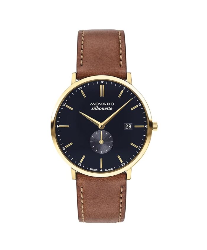 Movado Silhouette Men's Watch - Swiss Quartz Movement, Leather Strap - 3 ATM Water Resistance - Classic, Luxury Fashion Timepiece for Him - 40mm
