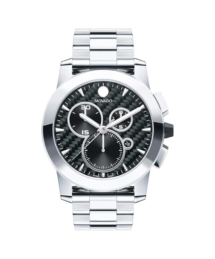 Movado Vizio Men's Sport Watch - Swiss Quartz Chronograph Movement, Stainless Steel Link Bracelet - 5 ATM Water Resistance - Luxury Fashion Timepiece for Him - 44.5mm