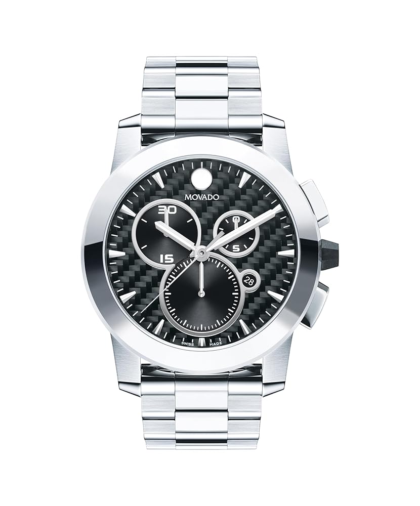 Movado Vizio Men’s Sport Watch – Swiss Quartz Chronograph Movement, Stainless Steel Link Bracelet – 5 ATM Water Resistance – Luxury Fashion Timepiece for Him – 44.5mm