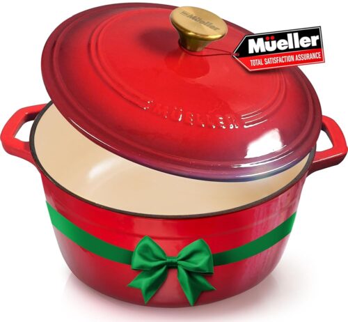 Mueller 6 Qt Enameled Cast Iron Dutch Oven, Heavy-Duty Casserole Dish and Braiser Pan with Lid and Stainless Knob, Safe for All Cooktops