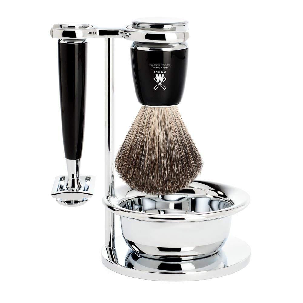 MÜHLE RYTMO 4-piece Pure Badger Double Edge Safety Razor (Closed Comb) Shaving Set For Men – Perfect for Every Day Use, Barbershop Quality Close Smooth Shave