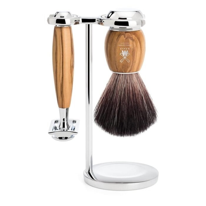MÜHLE VIVO Olive Wood 3-Piece Black Fibre Safety Razor Shaving Set