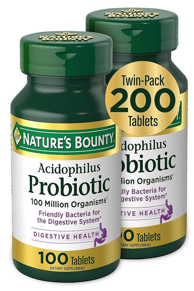 Nature’s Bounty Acidophilus Probiotic, Daily Probiotic Supplement, Supports Digestive Health, Twin Pack, 100 Count (Pack of 2)