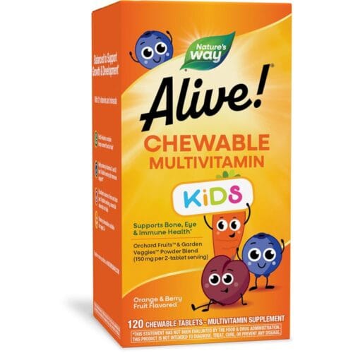 Nature's Way Alive! Children's Daily Chewable Multivitamin, Supports Bone, Eye, and Immune Health*, Orange & Berry Fruit Flavored, Gluten Free, 120 Chewable Tablets (Packaging...