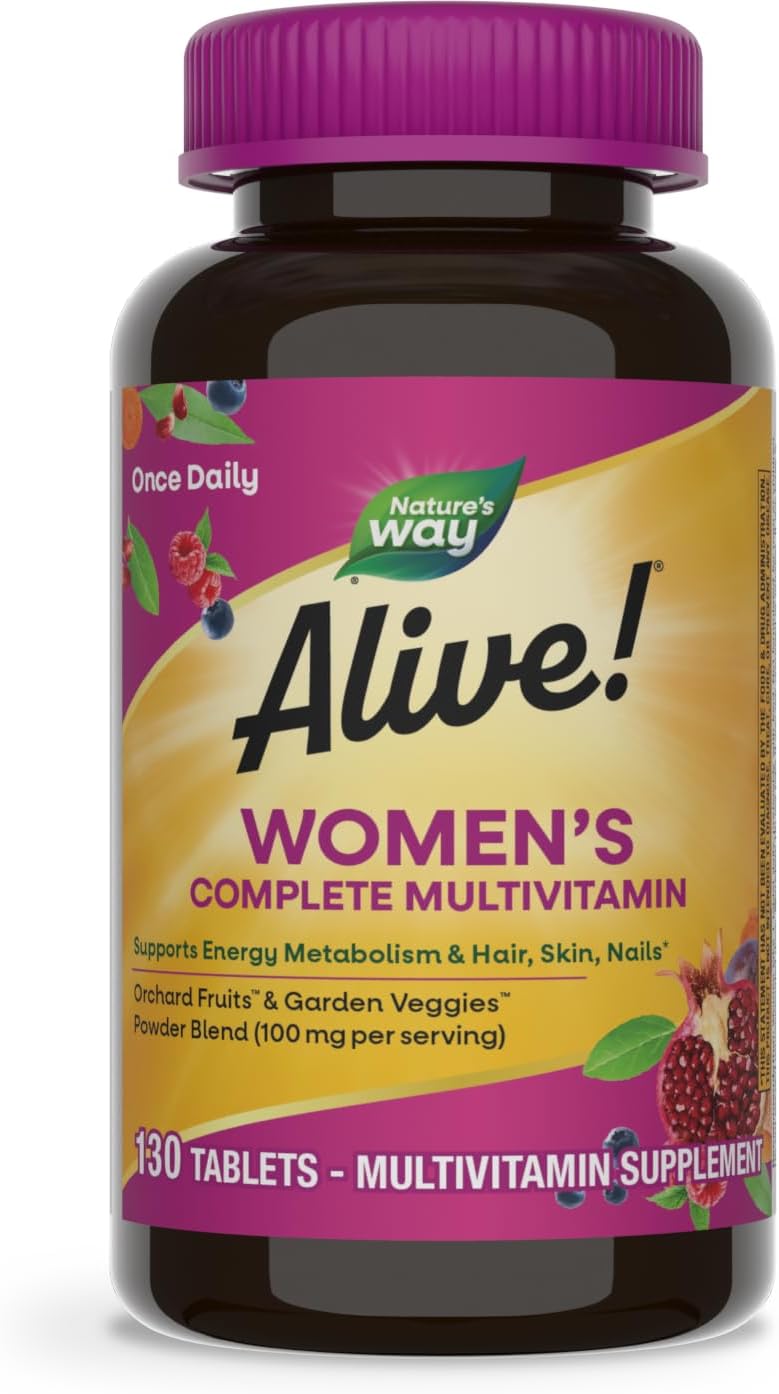 Nature’s Way Alive! Daily Complete Multivitamin for Women, Supports Energy Metabolism, Hair, Skin & Nails*, B-Vitamins, 130 Tablets, 130 Tablets (Packaging May Vary)