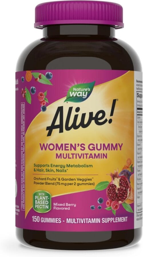 Nature's Way Alive! Women's Daily Gummy Multivitamins, 16 Vitamins & Minerals, Energy Metabolism*, Hair Skin & Nails*, Vegetarian, Mixed Berry Flavored, 150 Gummies (Packaging...