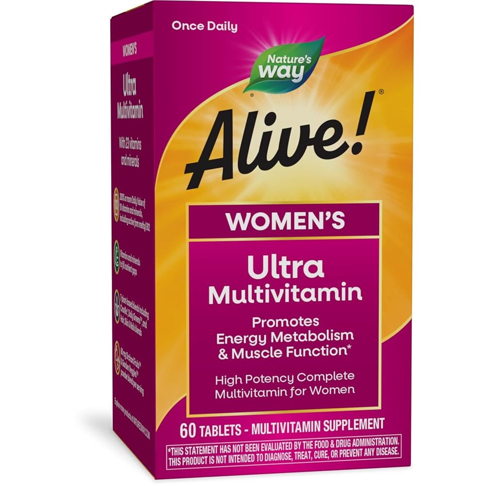Nature’s Way Alive! Women’s Daily Ultra Multivitamin, High Potency Formula, Promotes Energy Metabolism and Muscle Function*, with Methylated B12, 60 Tablets (Packaging May Vary)