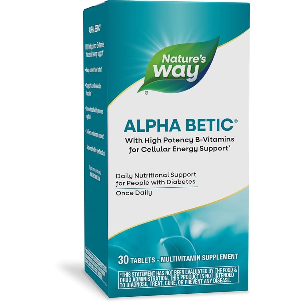 Nature’s Way alpha betic, Diabetic Multivitamin for Daily Nutritional Support, with B-Vitamins for Energy Metabolism Support*, Alpha Lipoic Acid, Taurine, Lutein, 30 Tablets