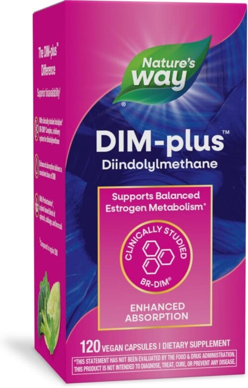 Nature's Way DIM-Plus, DIM Supplement, Supports Balanced Estrogen Metabolism*, Supports Estrogen Hormone Balance*, Diindolylmethane, 120 Vegan Capsules (Packaging May Vary)