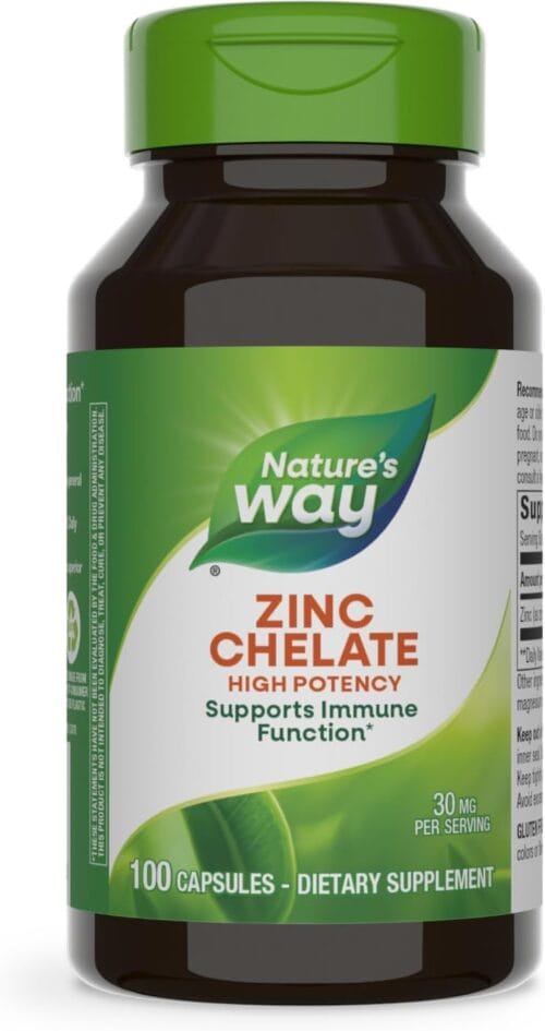 Nature's Way Zinc Chelate, Supports Immune Function*, 30 mg per Serving, 100 Capsules (Packaging May Vary)