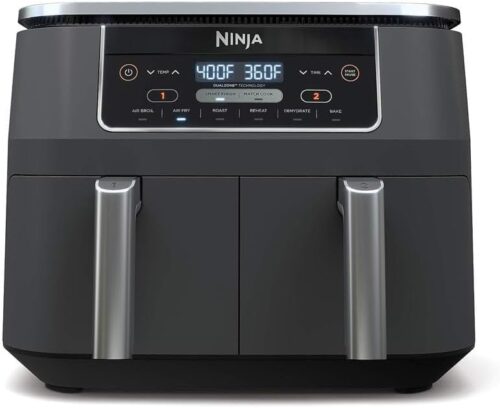 Ninja DZ201 Foodi 8 Quart 6-in-1 DualZone 2-Basket Air Fryer with 2 Independent Frying Baskets, Match Cook & Smart Finish to Roast, Broil, Dehydrate & More for Quick, Easy...