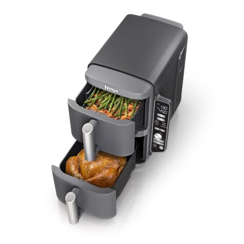 Ninja SL401 DoubleStack XL 2-Basket Air Fryer, DoubleStack Technology Cooks 4 Foods at Once, Compact Design, 10 QT, 6-in-1, Smart Finish & Match Cook, Air Fry, Broil, Bake, Easy...