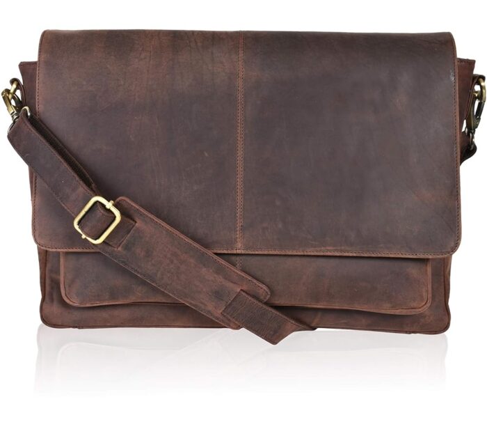 Oak Leathers Leather Messenger Bag for Men and Women - Laptop Briefcase Bag For College, Office, Adjustable Shoulder Strap