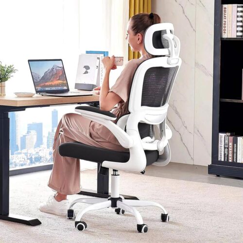 Office Chair Ergonomic Desk Chair, 330 LBS Home Mesh Office Desk Chairs with Wheels, Comfortable Gaming Chair, High Back Office Chair for Long Hours (Black & White)