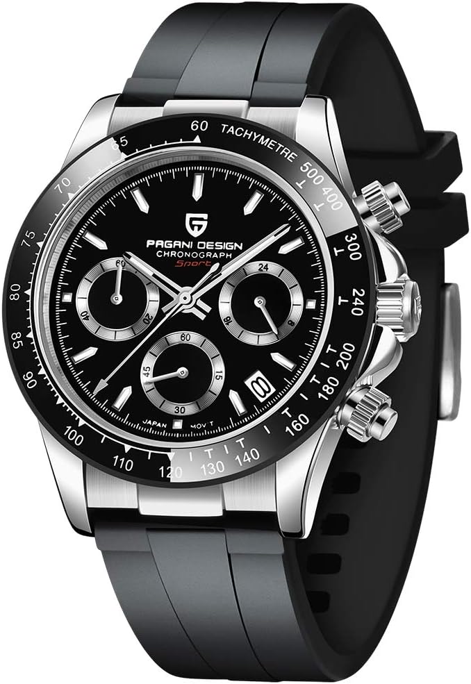 Pagani Design Daytona Homage Men’s Quartz Watches Japan Movement Ceramic Bezel Stainless Steel Band Screw-in Crown Waterproof Sport Chronograph Watch